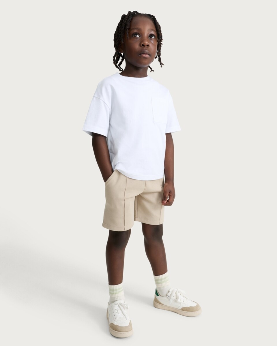 image 1 of F&F Boys Cotton Rich Drawstring Shorts in Stone