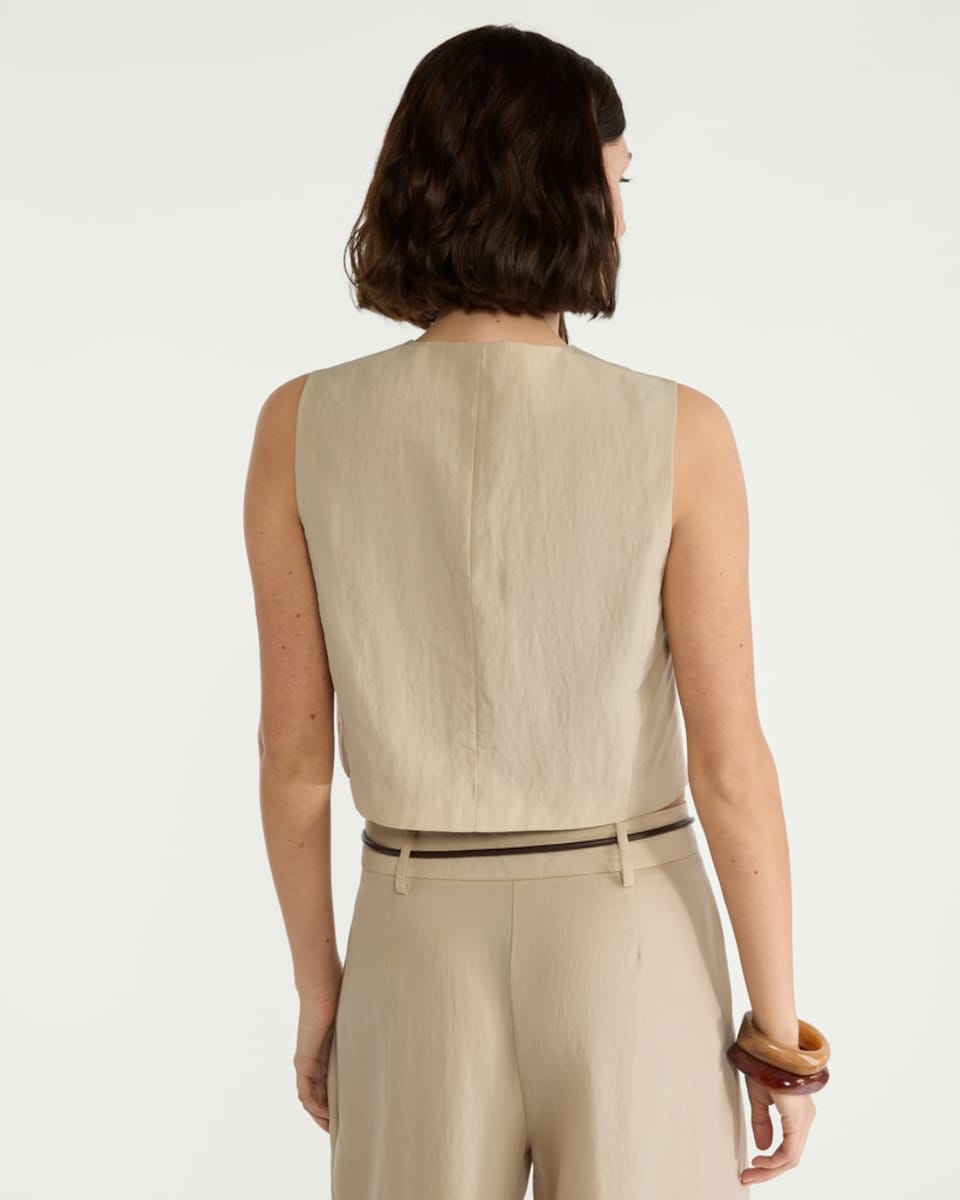 image 1 of The F&F Edit Lyocell Rich Button Up Asymmetric Co-ord Waistcoat in Cream