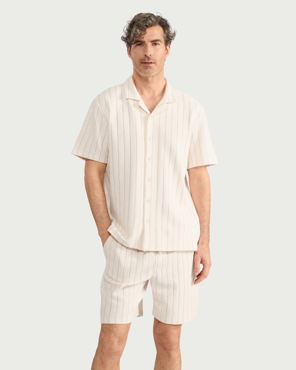 image 1 of F&F Cotton Rich Towelling Striped Short Pyjama Set in Multi
