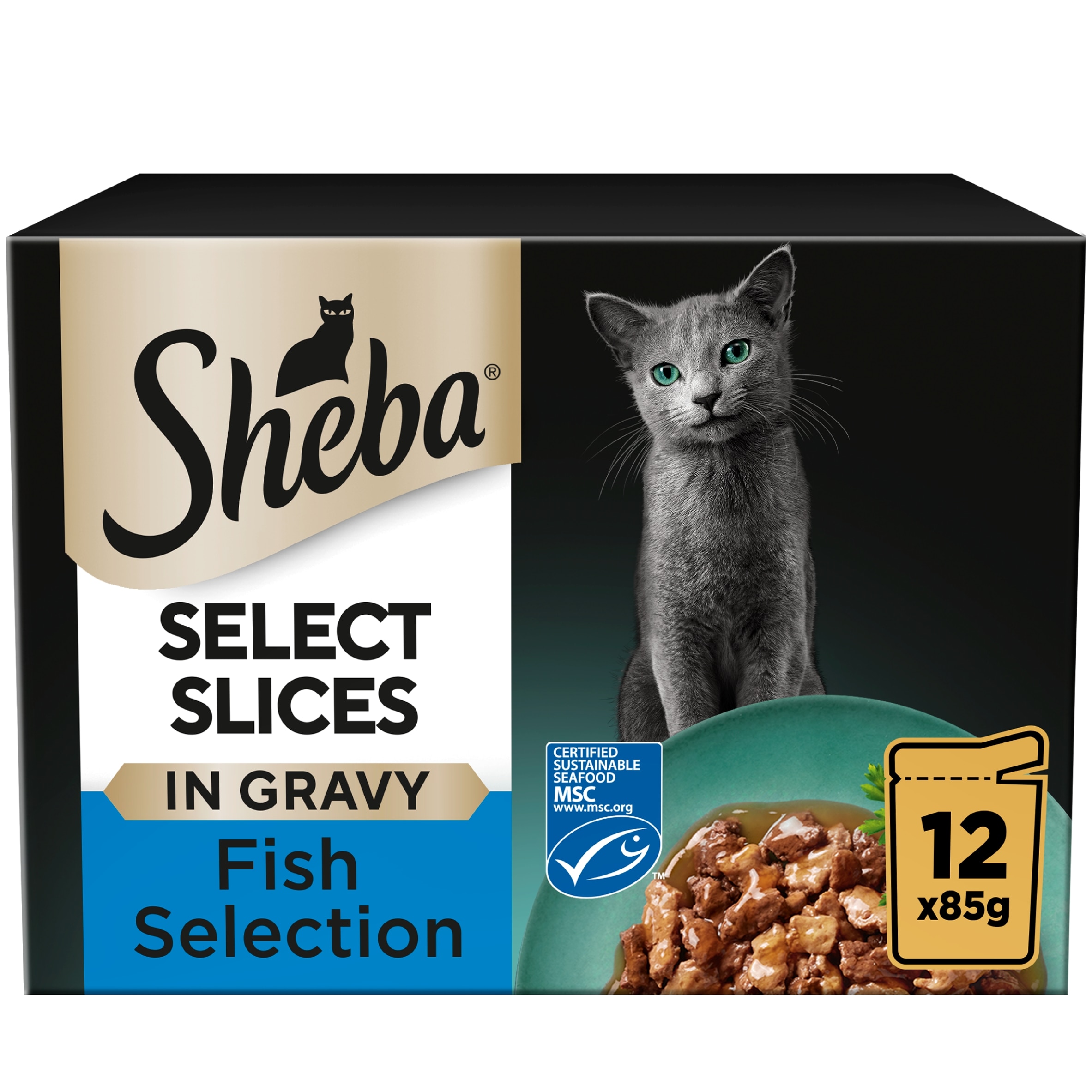 Sheba Select Slices Wet Cat Food Pouches Fish in Gravy 12x85g