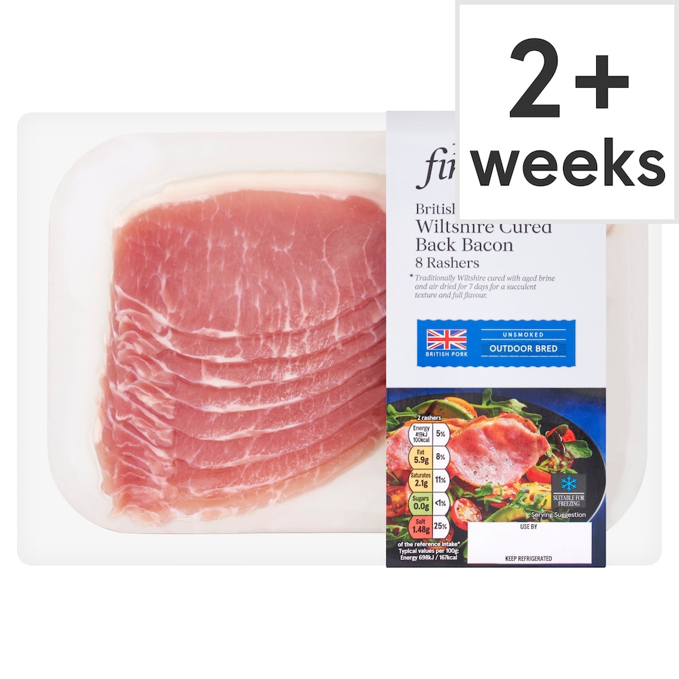 Tesco Finest Unsmoked Wiltshire Cured Back Bacon 8 Pack 240G
