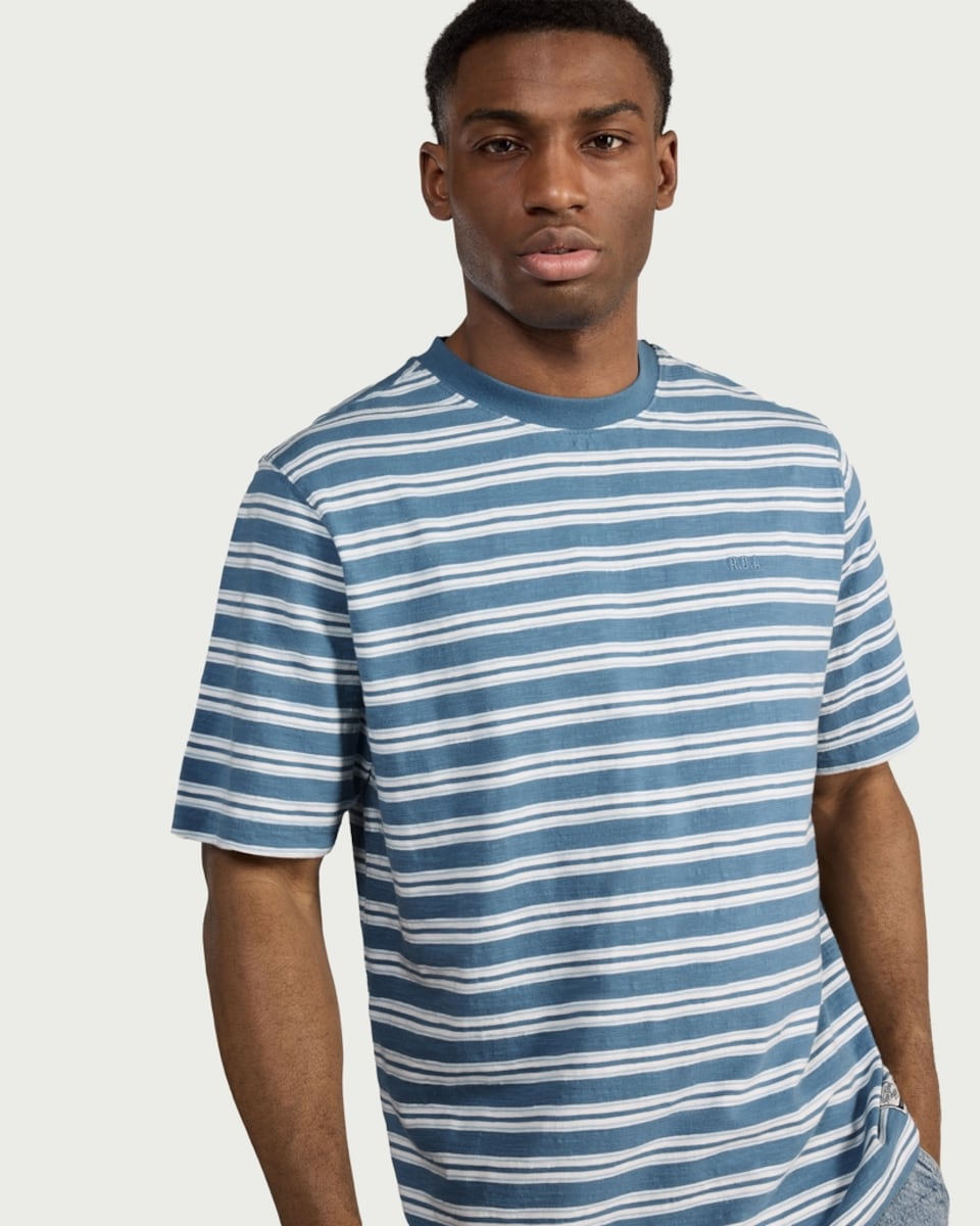 image 1 of RDA Pure Cotton Striped T-Shirt in Blue