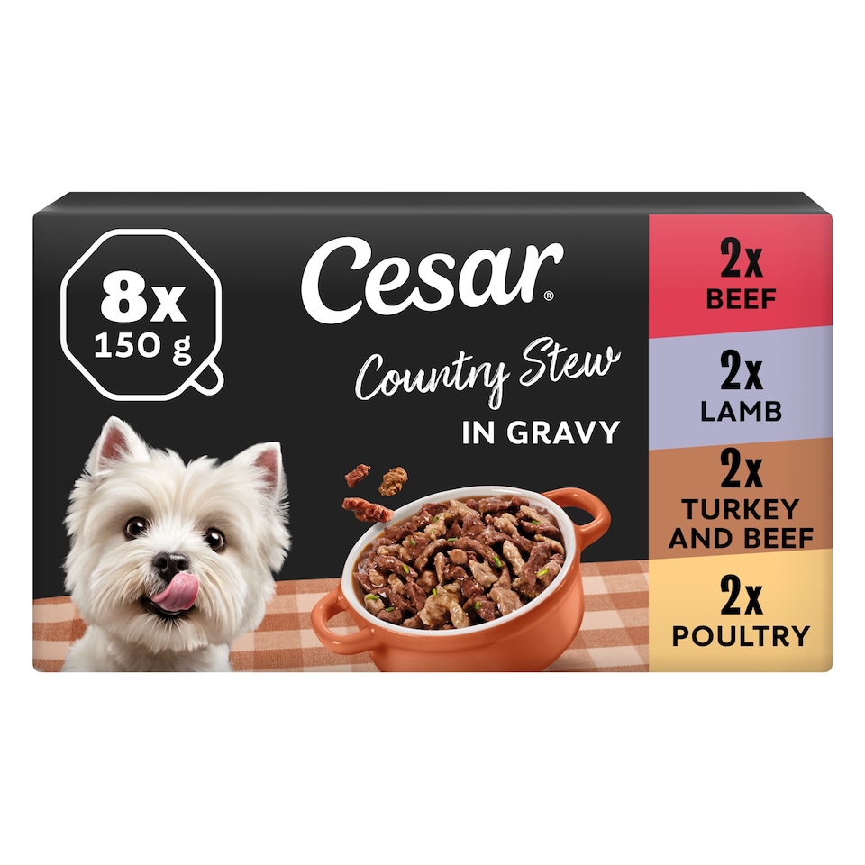 image 1 of Cesar Country Stew Wet Dog Food Tray Poultry, Beef & Lamb in Gravy 8x150g