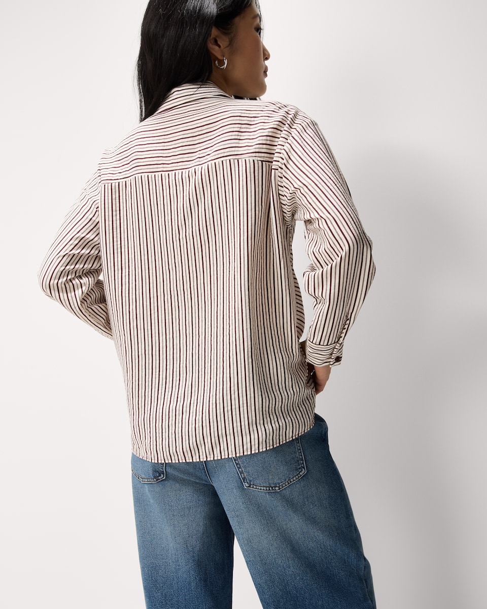image 1 of F&F Striped Knot Front Shirt in Burgundy