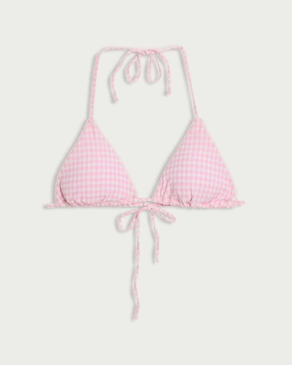 OH ME OH MY Gingham Triangle Halter Neck Bikini Top in Pink