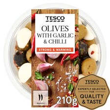 Tesco Mixed Olives With Garlic & Chilli 210G