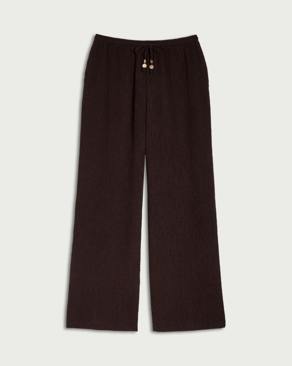 image 1 of F&F Textured Wide Leg Co-ord Trousers in Brown