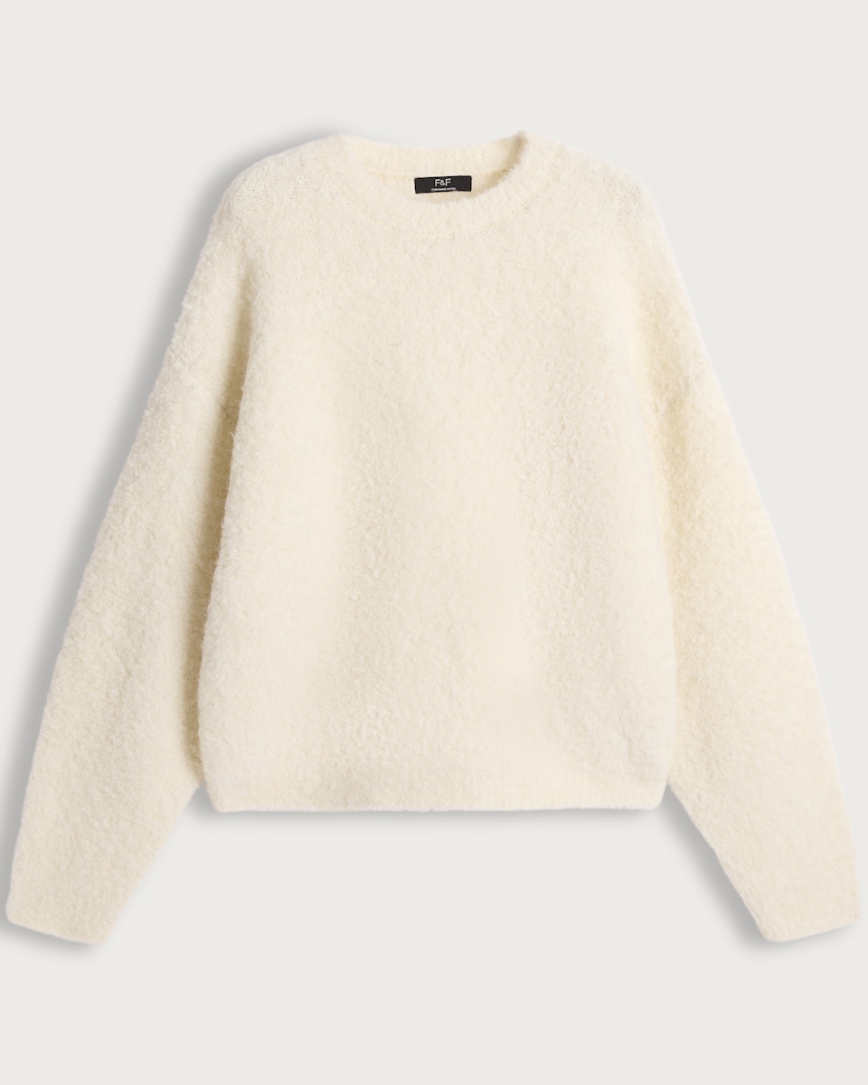 F&F Textured Knitted Crew Neck Jumper with Wool in Cream