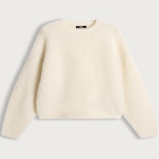 F&F Textured Knitted Crew Neck Jumper with Wool in Cream