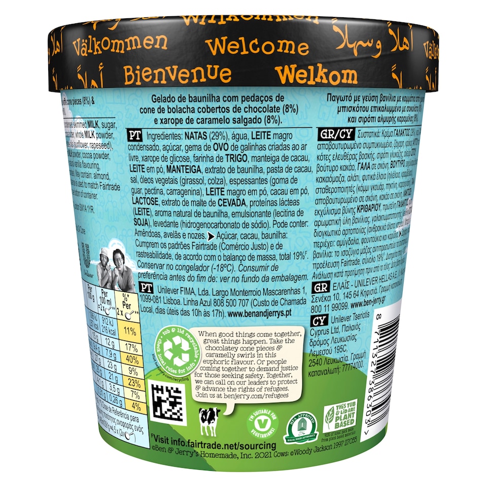 image 1 of Ben & Jerry's Vanilla Ice Cream Chocolate Waffle Cone Salted Caramel 465Ml