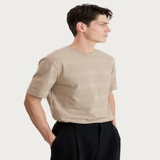 F&F Cotton Rich Jacquard Stripe Short Sleeved T-Shirt in Stone
