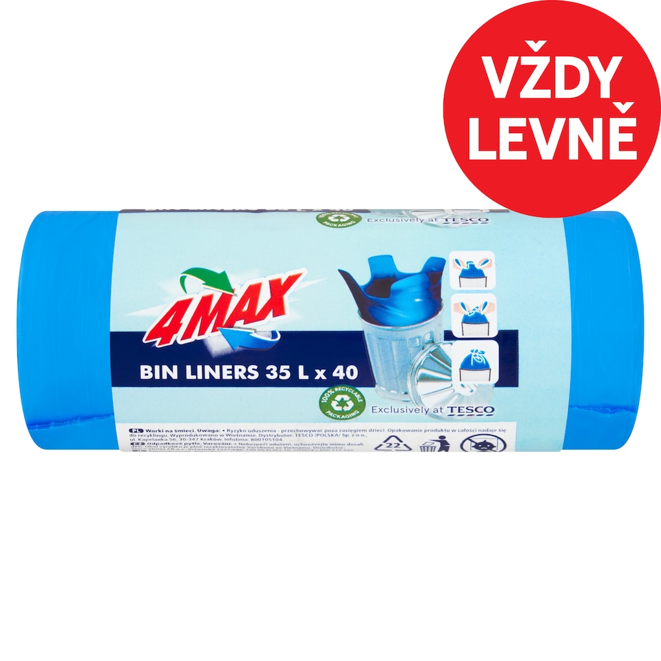 4MAX Bin Liners 35 L 40 pcs