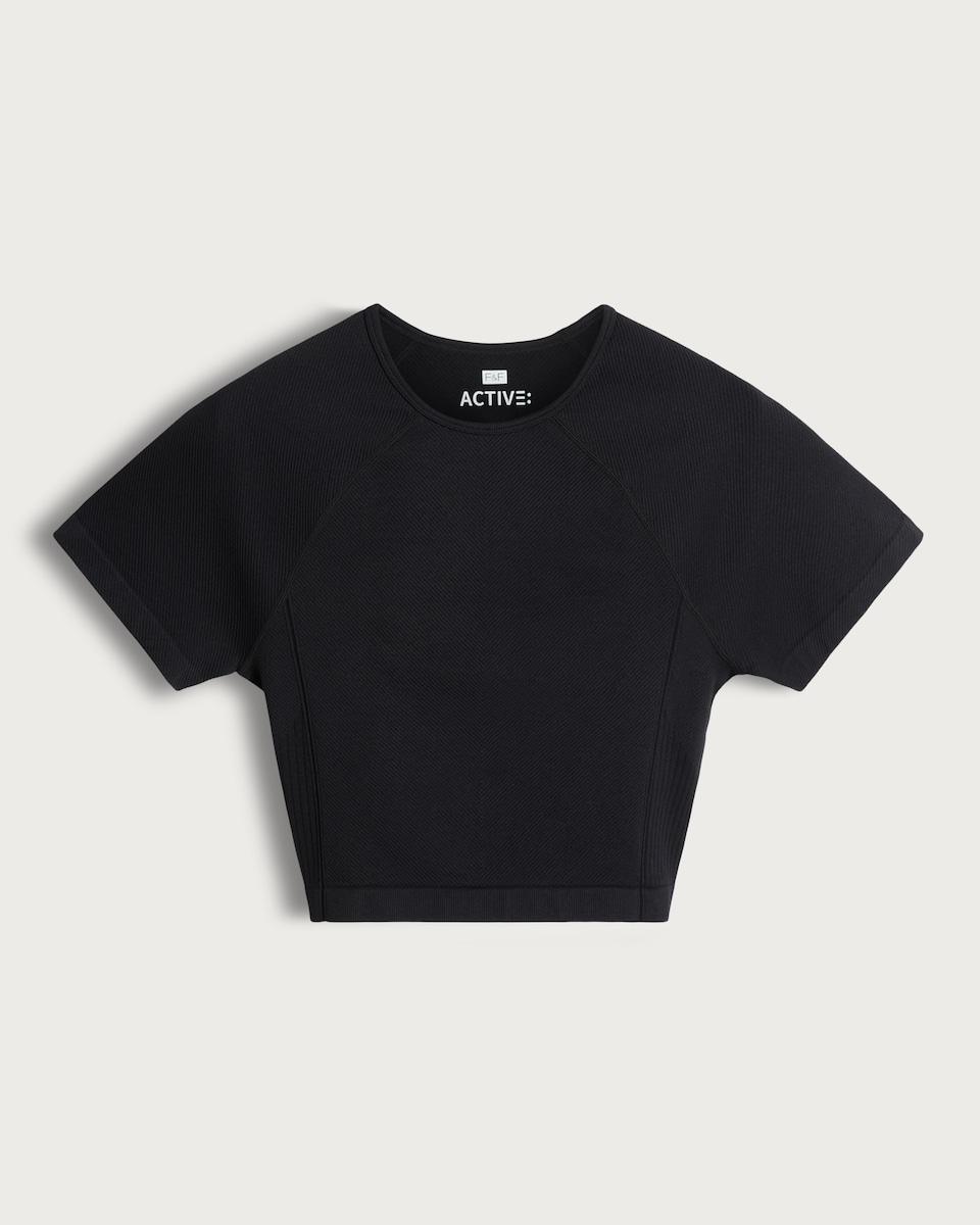 image 1 of F&F Active Seamfree Cropped T-Shirt in Black