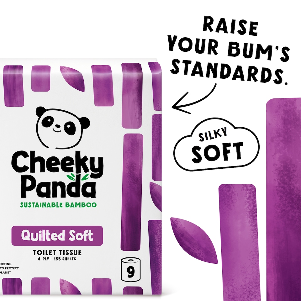 image 1 of Cheeky Panda Quilted Soft Sustainable Bamboo Toilet Tissue, 9 Rolls, 155 Sheets, 4 Ply