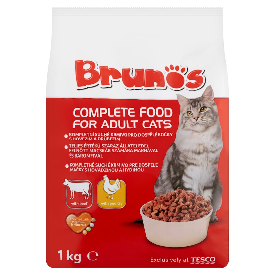Brunos Complete Dry Pet Food for Adult Cats with Beef and Poultry 1 kg