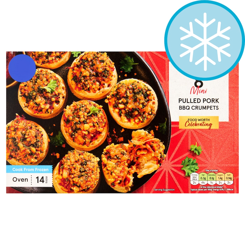 TESCO 8 PULLED PORK BBQ CRUMPETS 152G