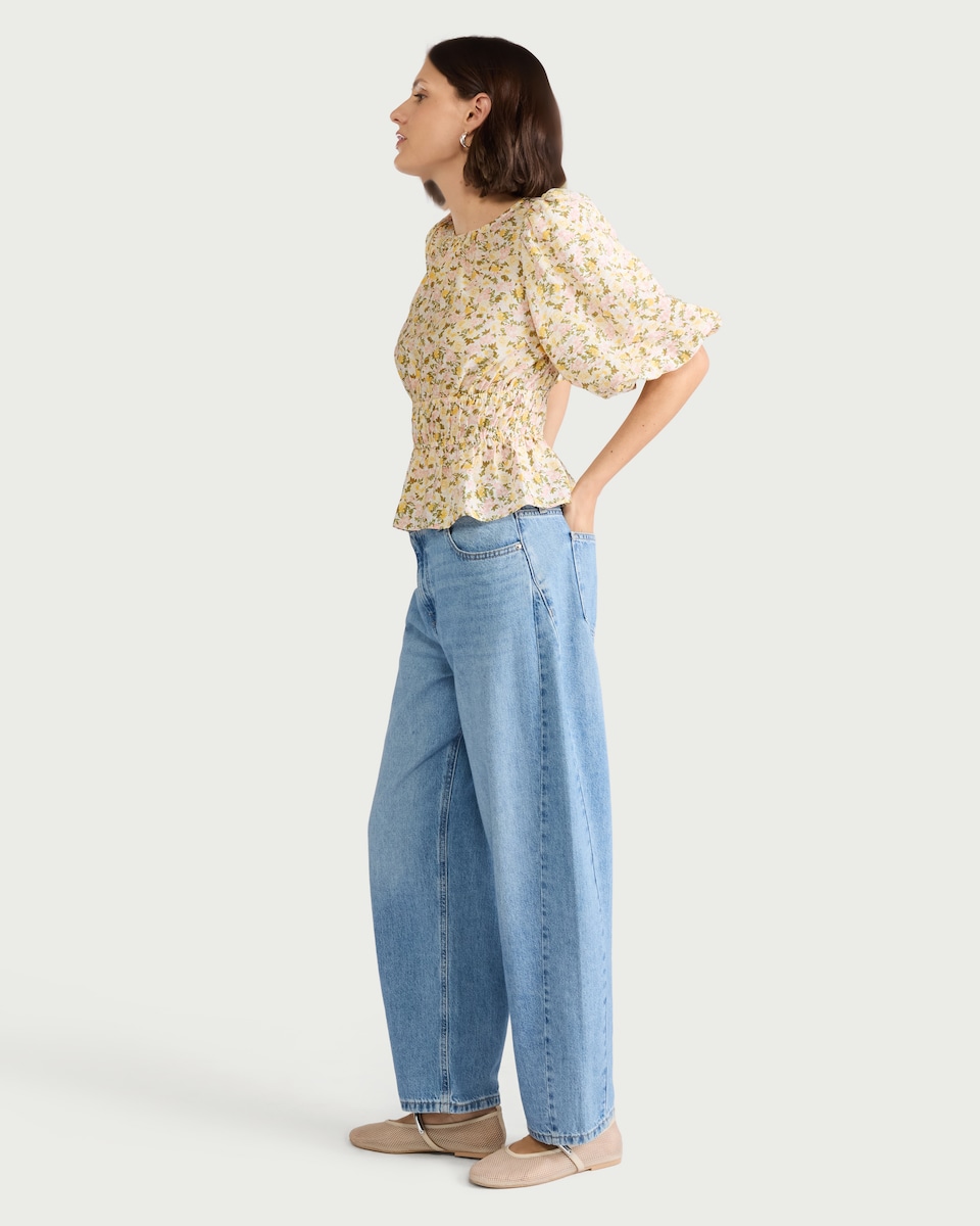 image 1 of F&F Shirred Puff Sleeve Blouse in Multi