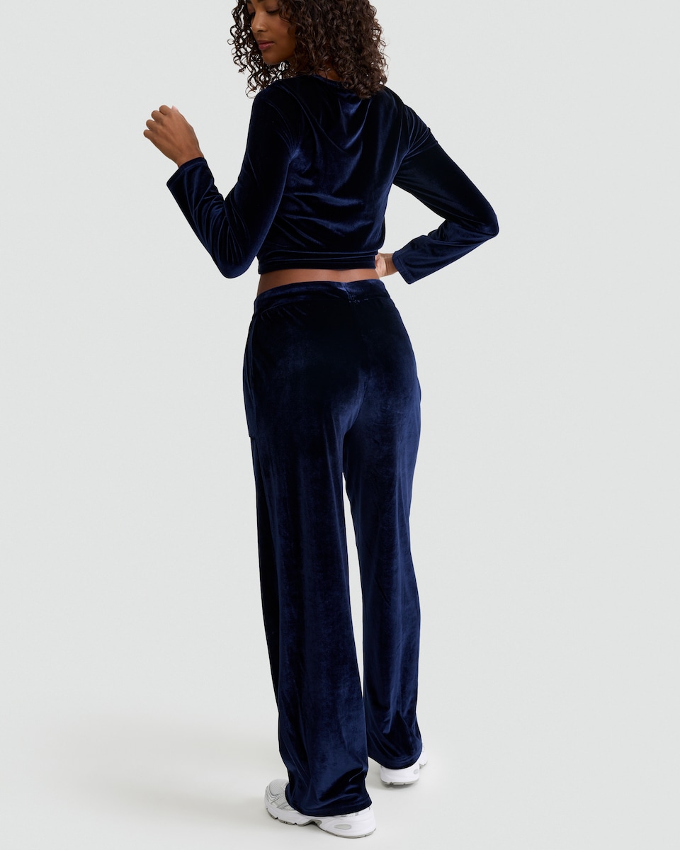 image 1 of OH ME OH MY Velvet Wide Leg Joggers in Navy