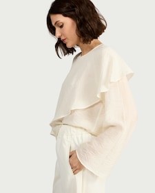 F&F Lyocell Rich Textured Ruffle Cape Blouse in Cream
