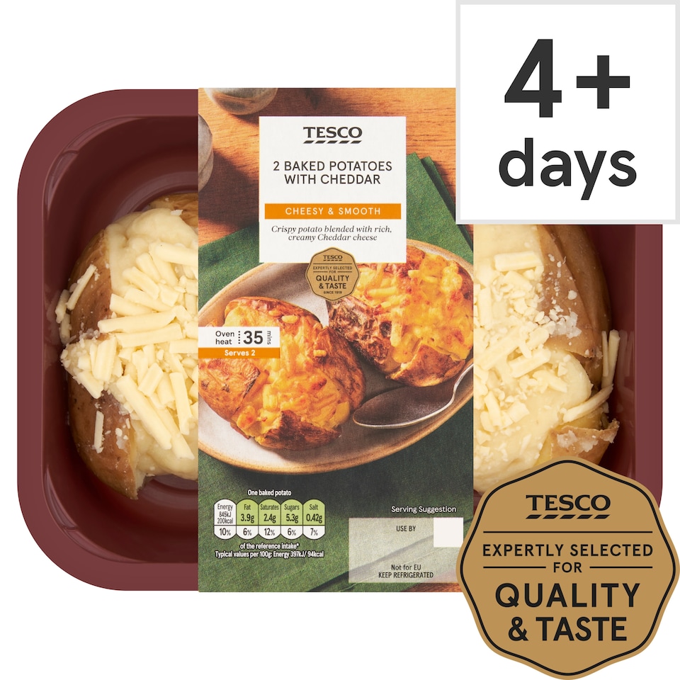 Tesco 2 Baked Potatoes With Cheddar 450G