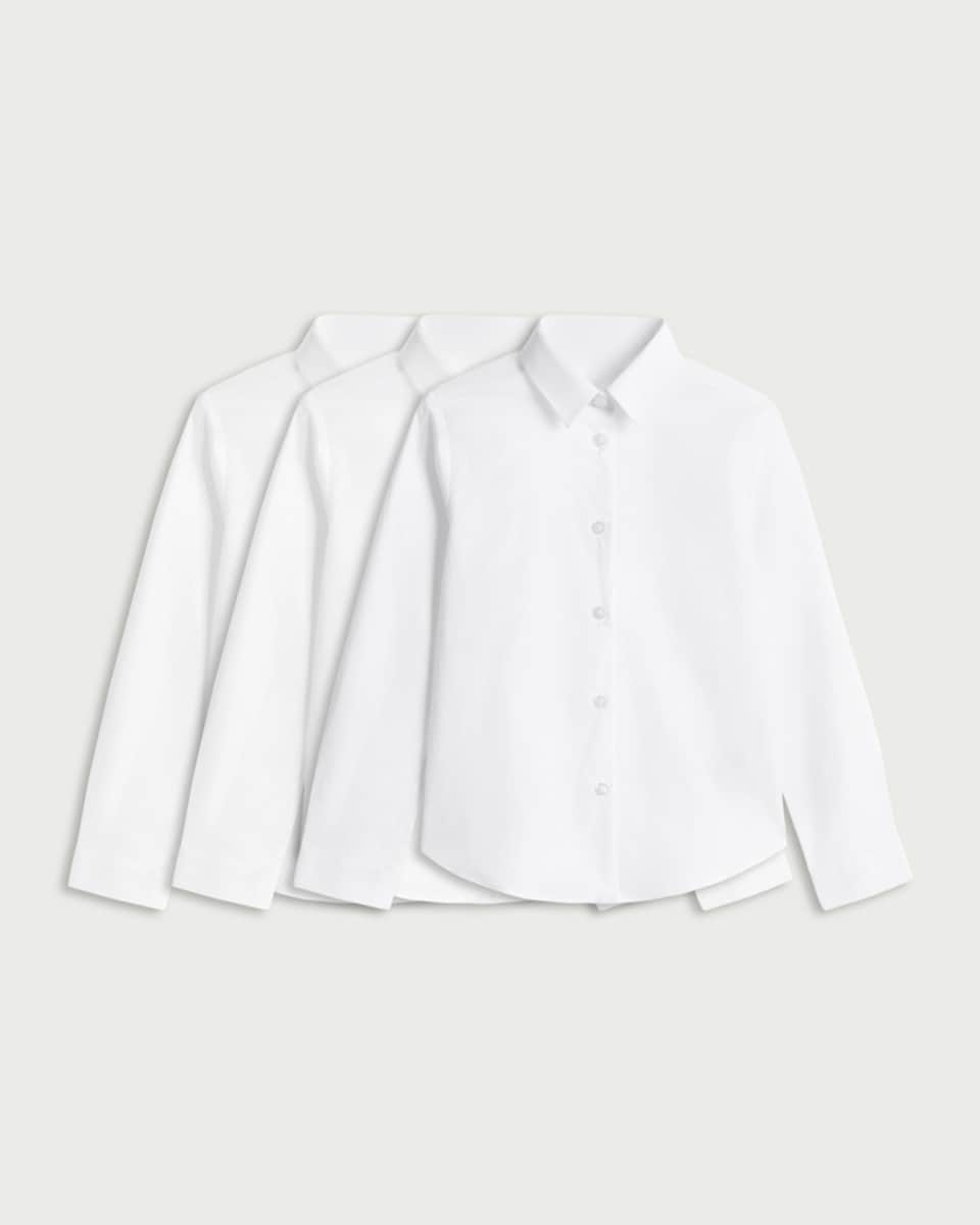 image 1 of F&F School Girls 3-Pack Cotton Rich Skinny Fit Long Sleeved Shirts in White