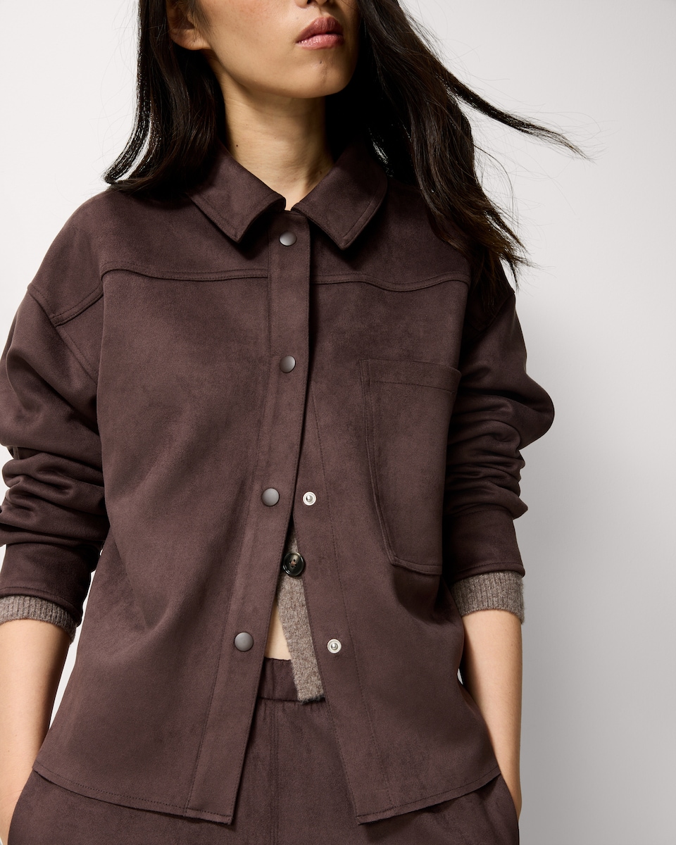 image 1 of F&F Faux Suede Co-ord Jacket in Brown