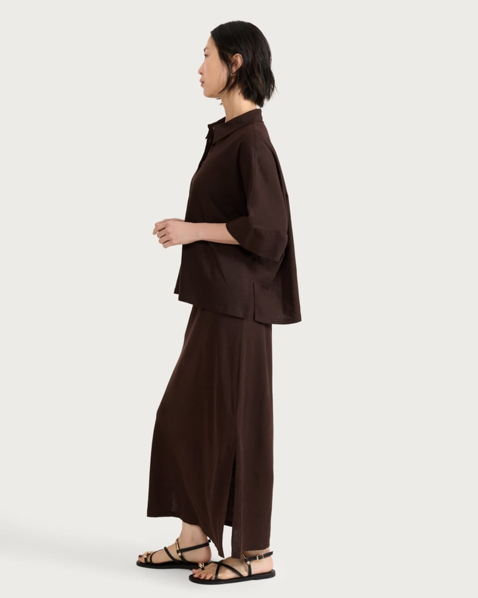 image 1 of F&F Linen Rich Button Up Shirt in Brown