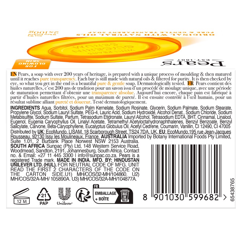 image 1 of Pears Amber Bar Soap 2X100g