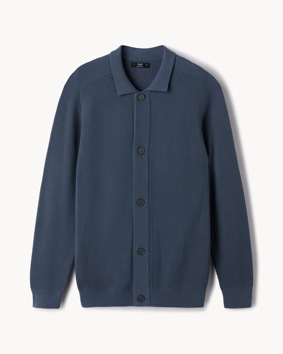 image 1 of F&F Pure Cotton Collared Cardigan in Blue