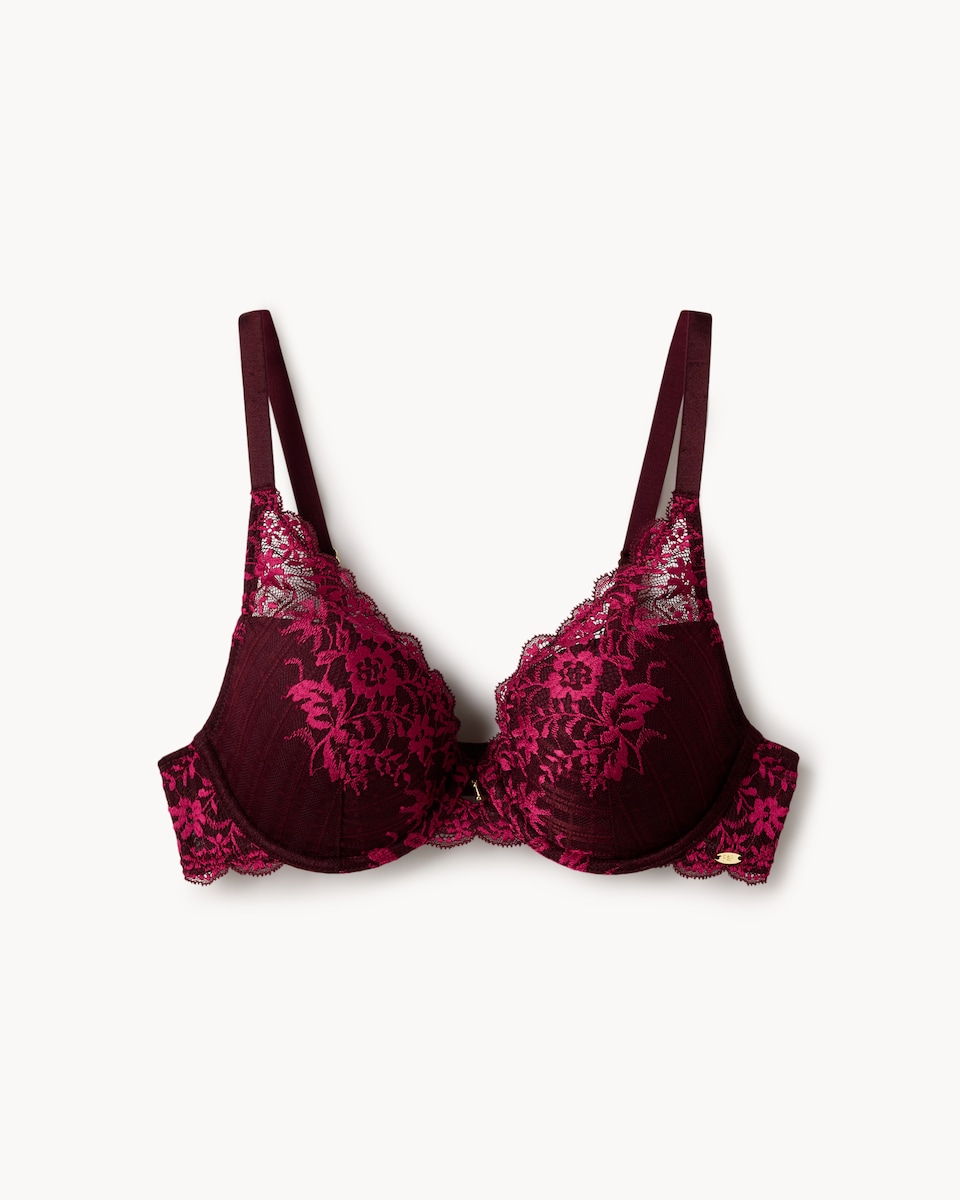 image 1 of F&F Floral Lace Wired Plunge Bra in Purple