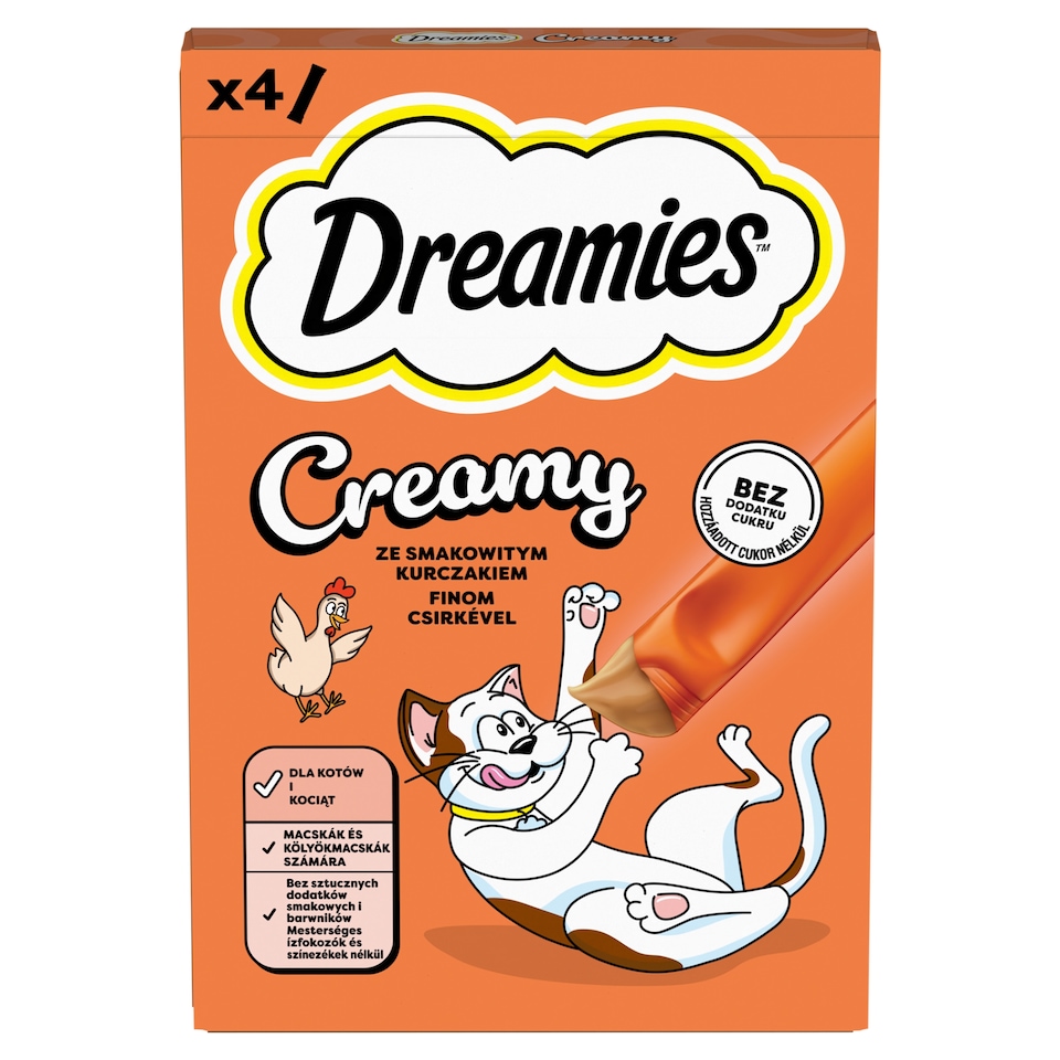 Dreamies Creamy kiegészítő macskaeledel csirkével macskák és kölyökmacskák számára 4 x 10 g (40 g)