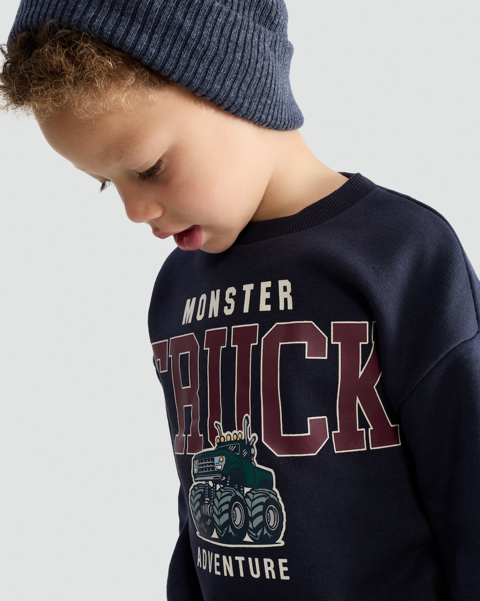 image 1 of F&F Boys 2-Pack Cotton Rich Monster Truck Adventure Sweatshirts in Multi
