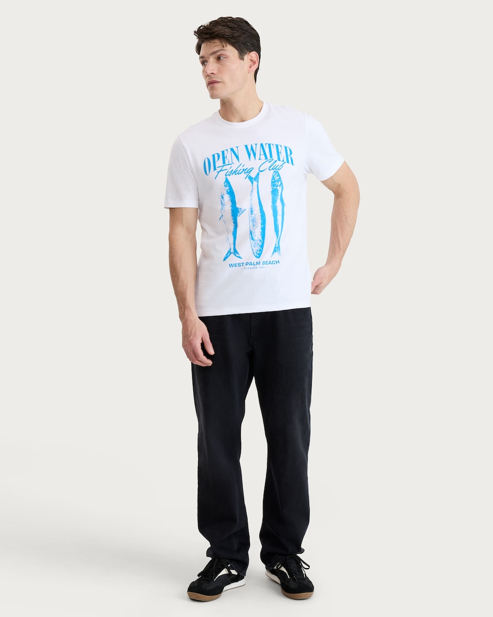 image 1 of F&F Pure Cotton Open Water Fishing Club T-Shirt in White