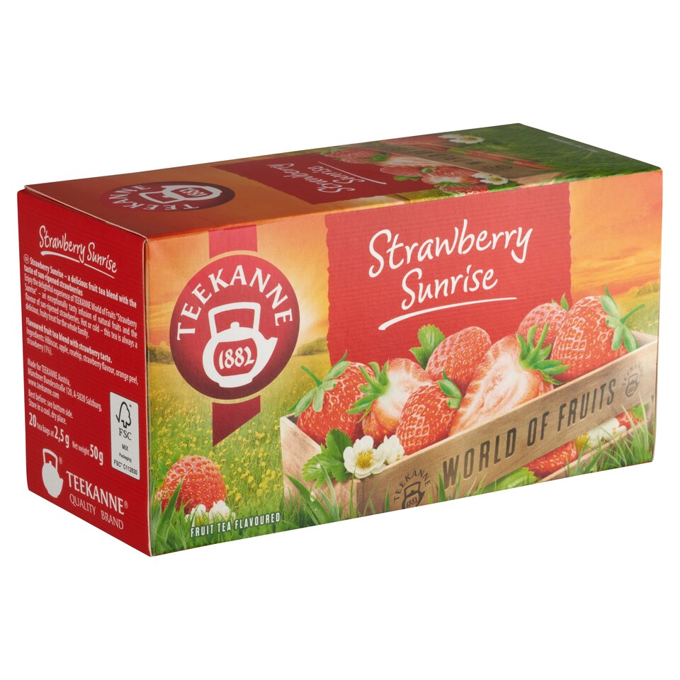 image 1 of Teekanne World of Fruits Strawberry Sunrise Fruit Tea with Strawberry Flavour 20 Tea Bags 50 g