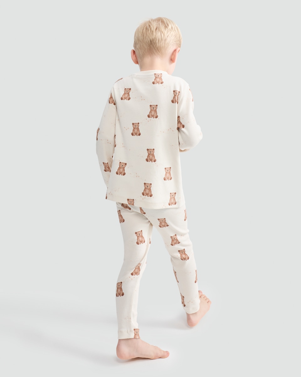 image 1 of F&F Unisex Cotton Rich Teddy Bear Print Pyjamas in Multi