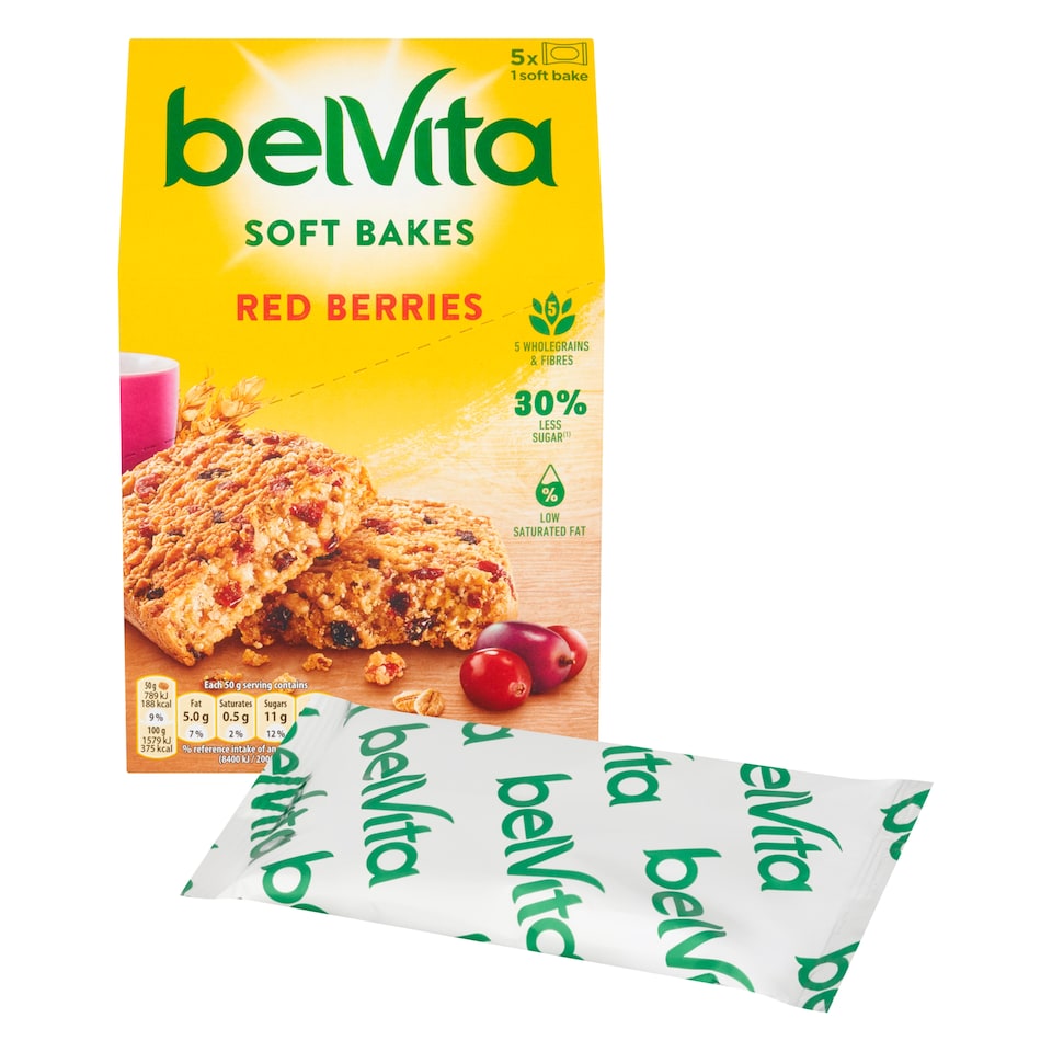 image 1 of Belvita Breakfast Soft Bakes Red Berries Cereal Snack Bars Pack 5 x 50g