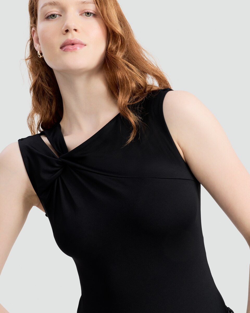 image 1 of F&F Polyamide Twist Detail Sleeveless Bodysuit in Black