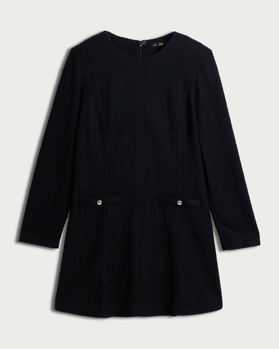 image 1 of F&F Boucle Textured Long Sleeved Mini Dress in Black