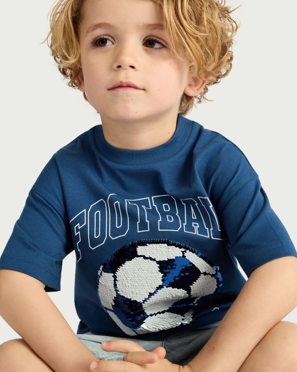 image 1 of F&F Boys Pure Cotton Football Goals T-Shirt in Navy