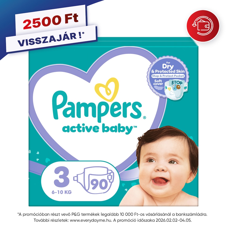 Pampers Active Baby Pelenka, Méret: 3, 90 db Pelenka, 6kg-10kg  1. kép
