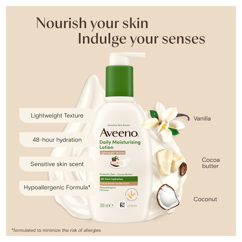 image 1 of Aveeno Daily Moisturising Lotion Cocoa Butter Vanilla Scent 300ml