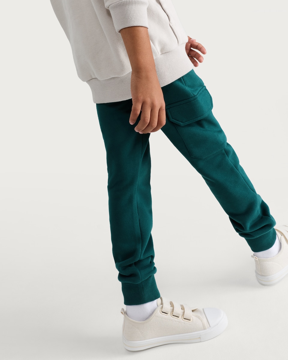 image 1 of F&F Boys Cotton Rich Cuffed Drawstring Cargo Joggers in Green