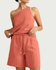 image 3 of The F&F Edit Textured Pleated Tie Waist Co-ord Shorts in Coral
