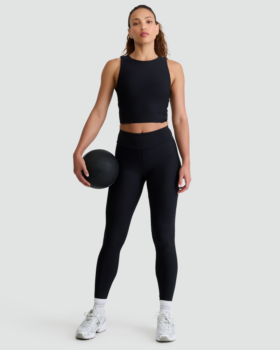 image 1 of Rise by Zara McDermott Ribbed Elasticated Lounge Bottoms in Black