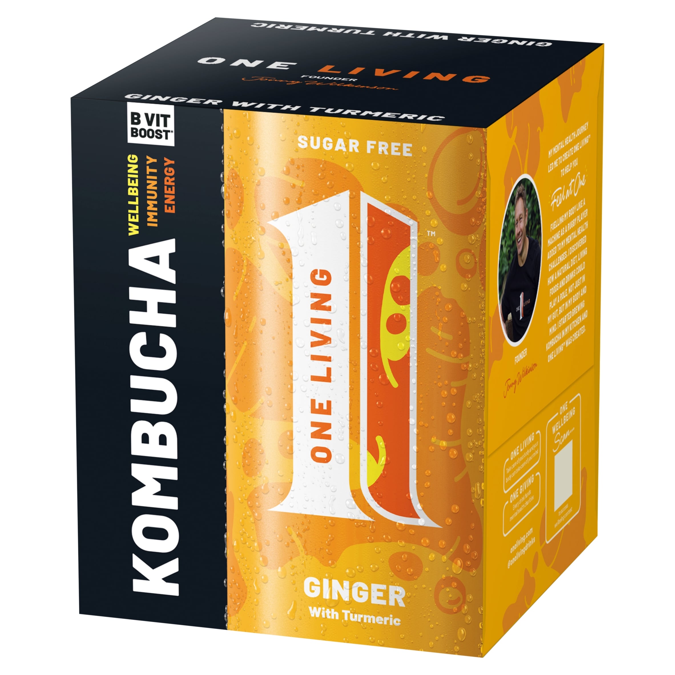 One Living Ginger with Turmeric Kombucha Sugar Free 4x250ml
