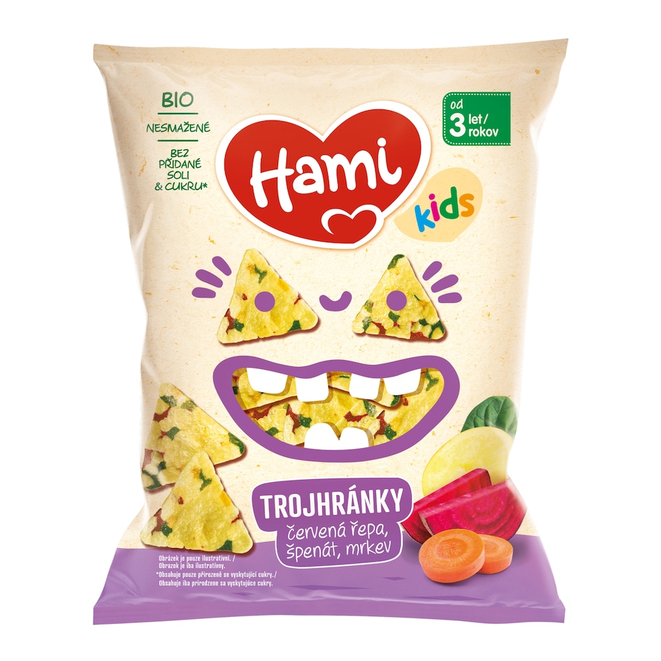Obrázek 1 pro produkt HAMI trojhránky Červená řepa, špenát, mrkev 30 g