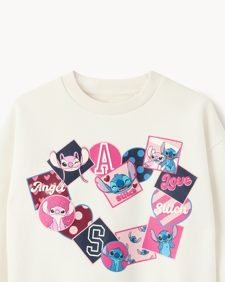 image 1 of Disney Stitch Cotton Rich Sweatshirt in Cream