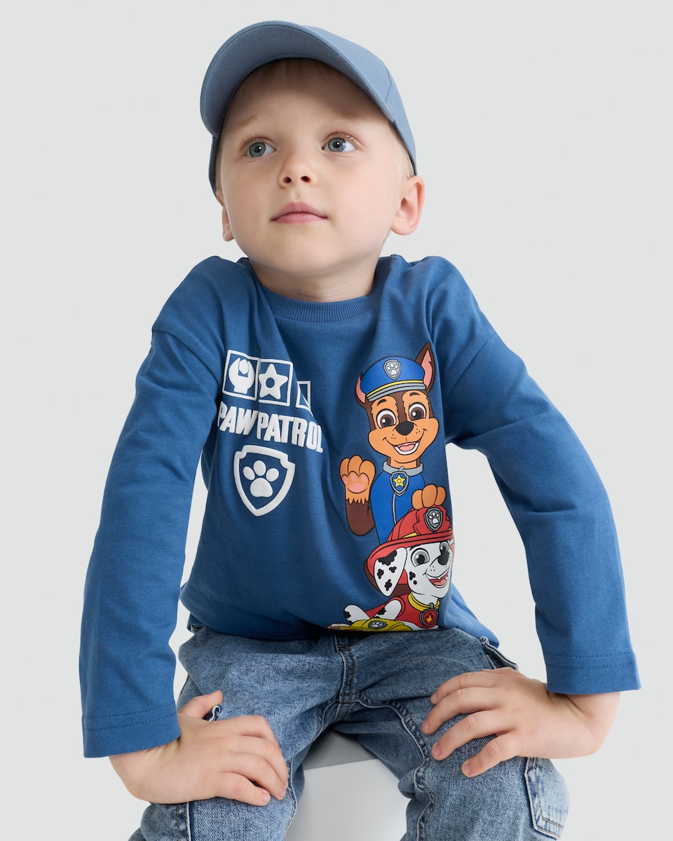 image 1 of Paw Patrol Pure Cotton Long Sleeve T-Shirt in Blue