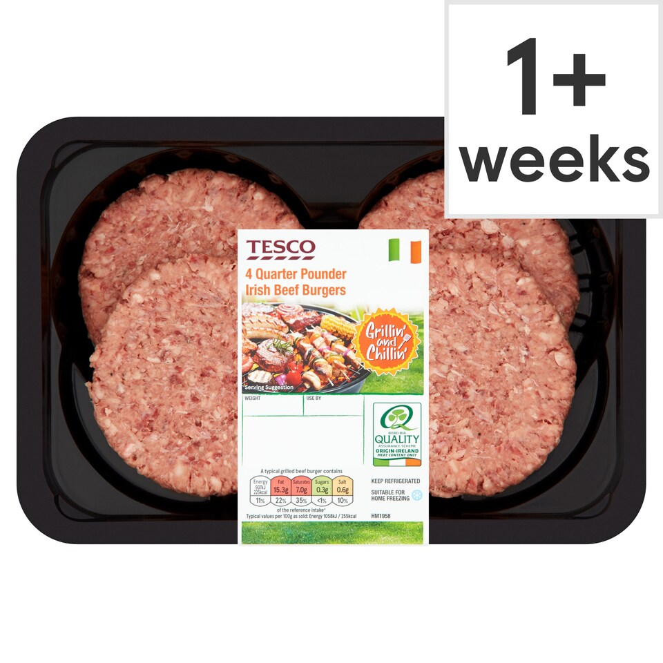 Tesco Fire Pit Irish Quarter Pounders Burgers 454G