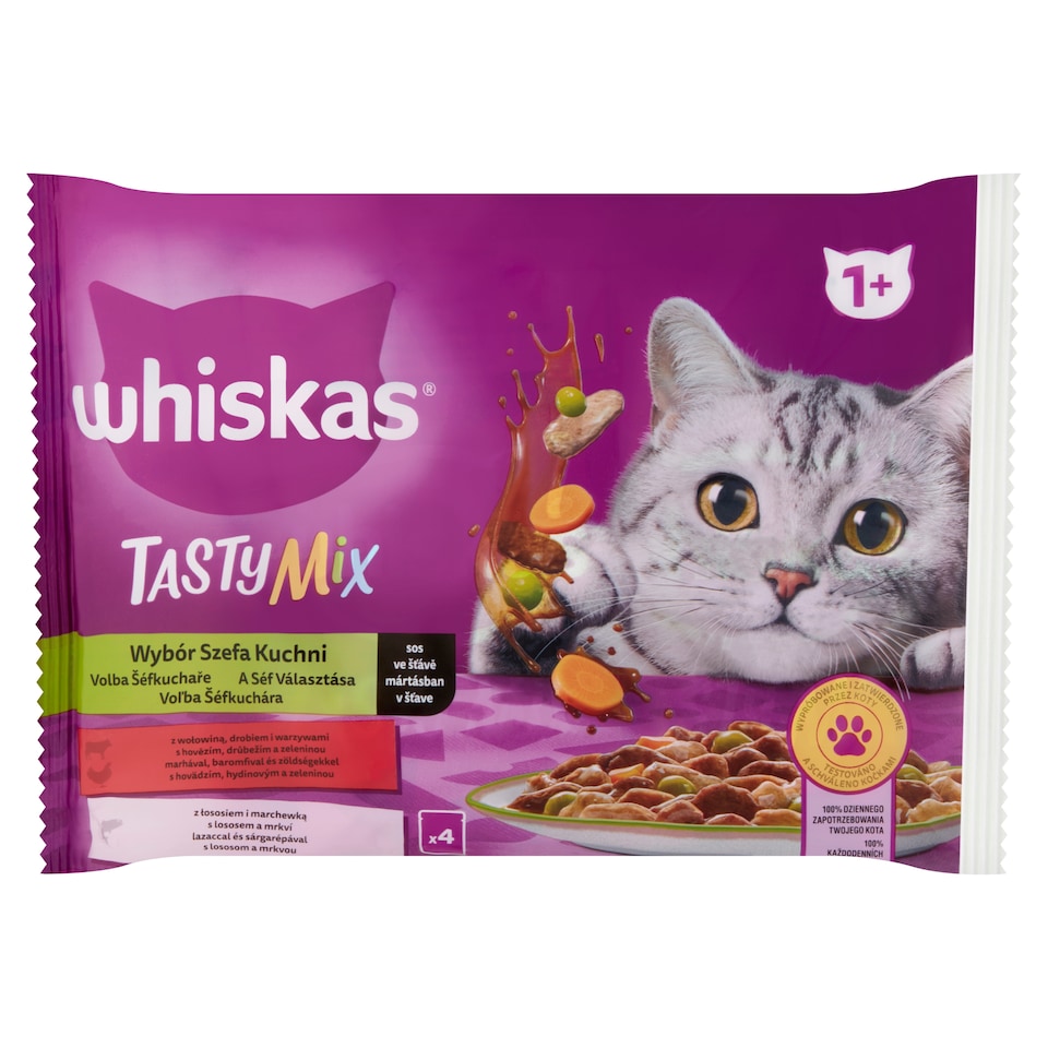Whiskas 1+ Tasty Mix teljes értékű nedves eledel felnőtt macskáknak 4 x 85 g (340 g)  1. kép